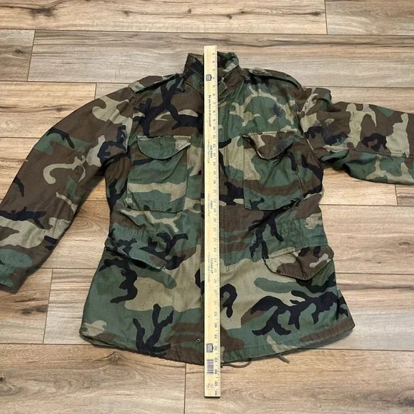 Army Camouflage Cold Weather Field Coat Jacket MEDIUM Reg Full Zip Hidden Hood - Picture 10 of 13